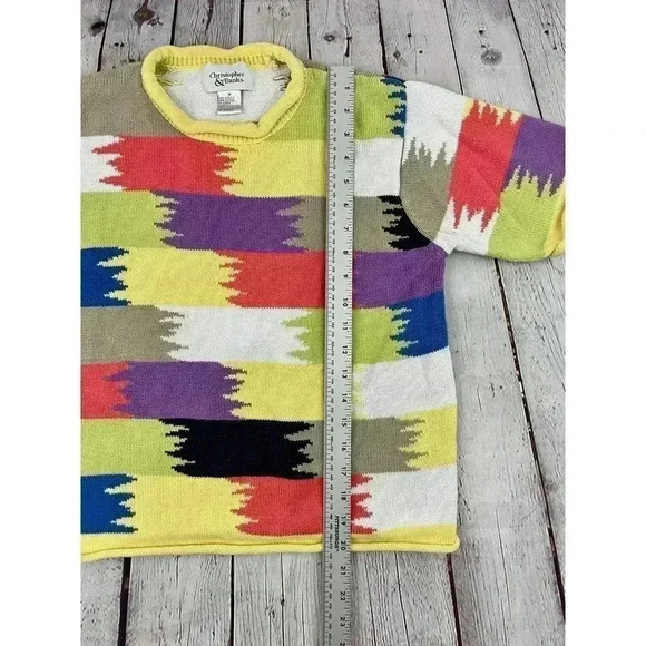 VTG Funky Block Pattern Sweater Top MEDIUM Casual Christopher & Banks Women's - Picture 8 of 8